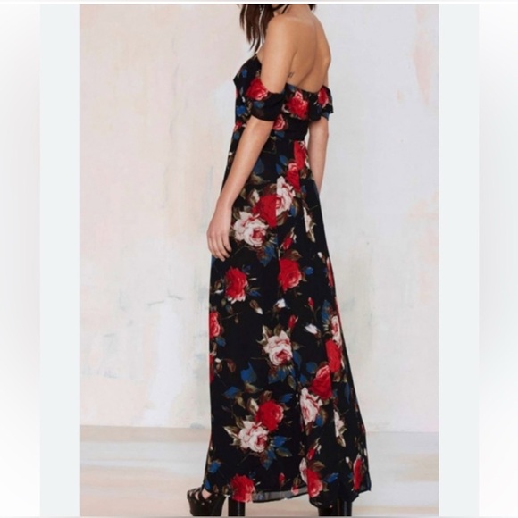 NEW Lulus I Care Black Floral Maxi Dress Off Shoulder Formal Black Red Small NWT - Picture 3 of 10